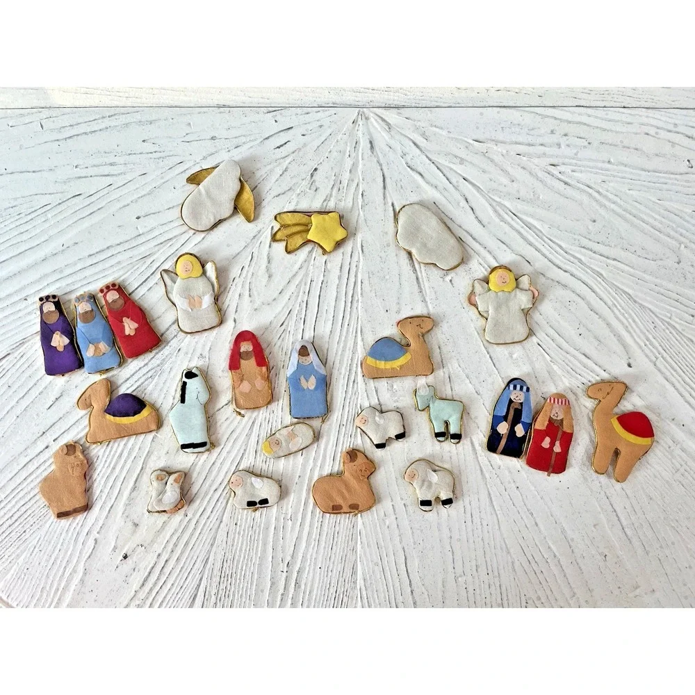 Vintage Lot of 23 Puffy Fabric Nativity Pieces for Felt Board Display Story Play